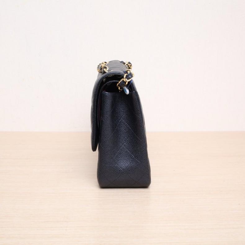 CHANEL(香奈兒) CF 口蓋包 JUMBO 30cm 黑色 荔枝 20開 金扣 菱格紋-1