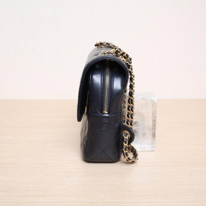 CHANEL(香奈兒) Ado 雙肩包 20cm 黑色  晶片開 金扣 雙C結雙皮穿鏈-1