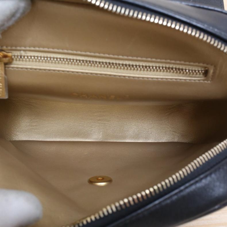 CHANEL(香奈兒) Ado 雙肩包 20cm 黑色  晶片開 金扣 雙C結雙皮穿鏈-4