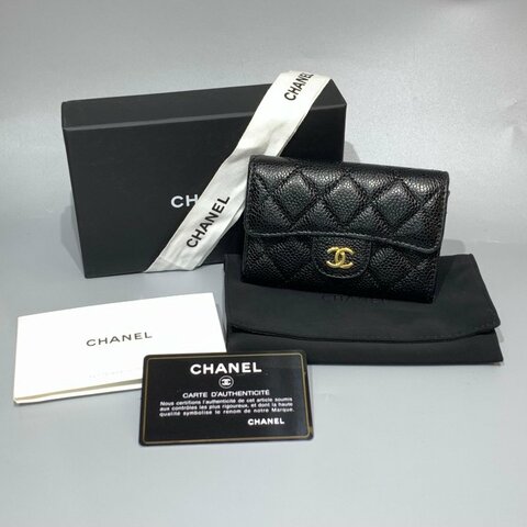 CHANEL Caviar魚子醬牛皮 Classic Flap Card Holder 金扣卡片套黑色/散紙包