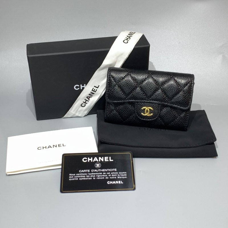 CHANEL Caviar魚子醬牛皮 Classic Flap Card Holder 金扣卡片套黑色/散紙包-0