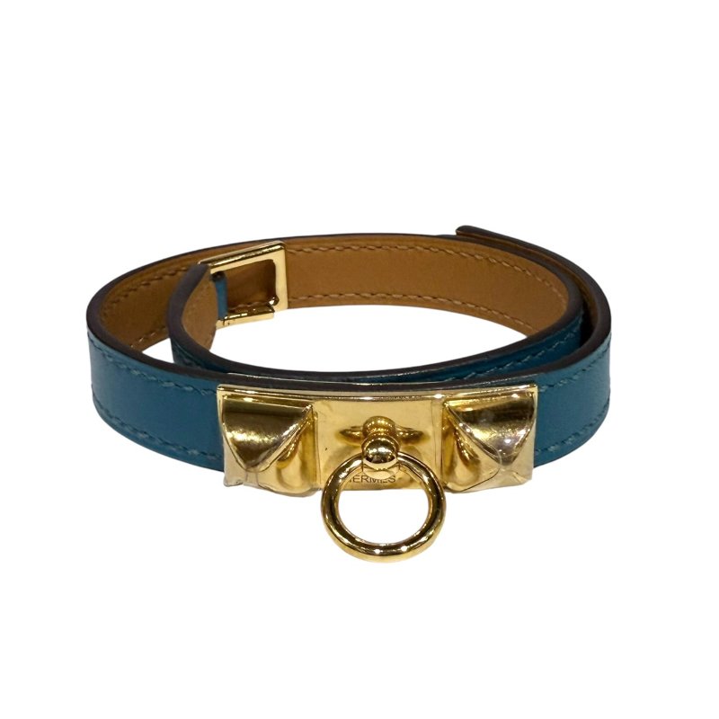 【美收精品】HERMES藍色皮革手環 2-874-0