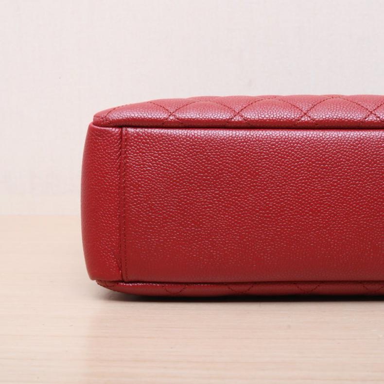 CHANEL(香奈兒) 紅色 荔枝 17開 銀扣 PST 購物袋 中號-3