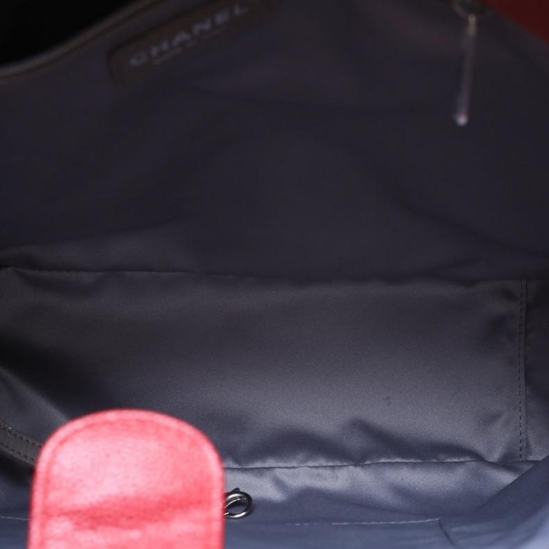 CHANEL(香奈兒) 紅色 荔枝 17開 銀扣 PST 購物袋 中號-4