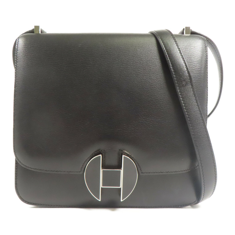 HERMES Evercolor皮革2002銀扣肩背袋Black-0