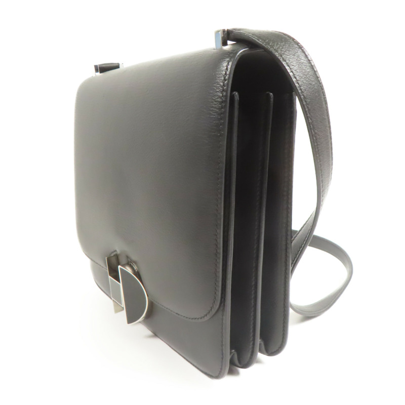 HERMES Evercolor皮革2002銀扣肩背袋Black-2