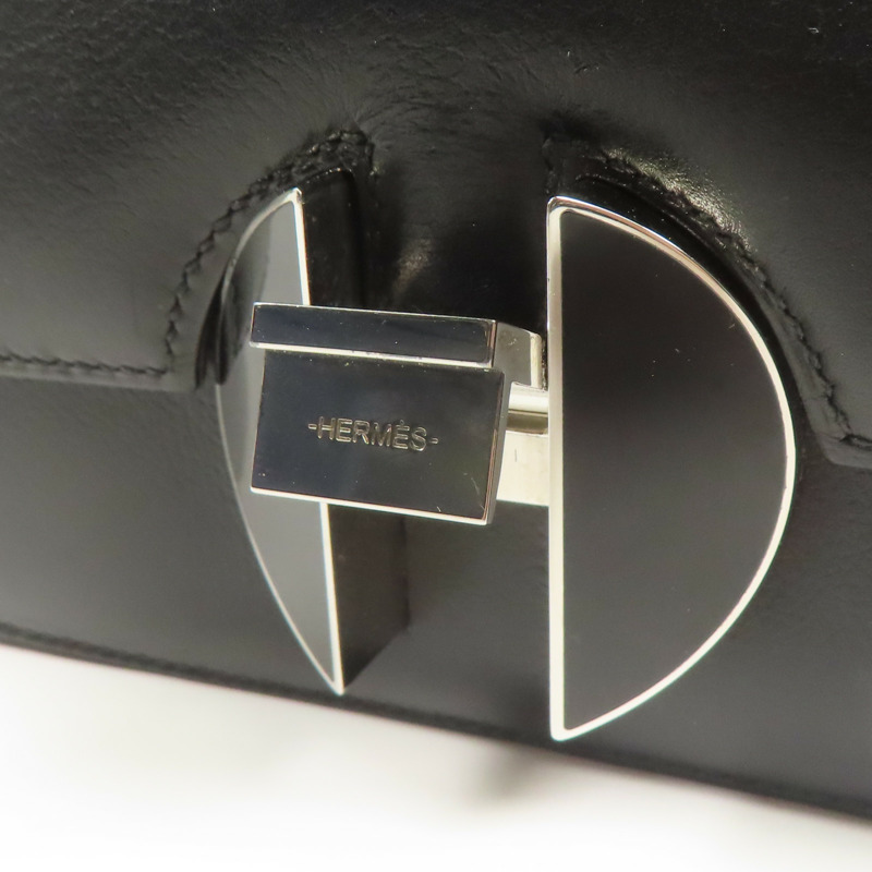 HERMES Evercolor皮革2002銀扣肩背袋Black-7