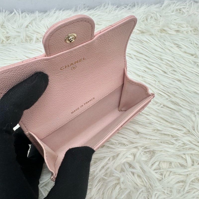 CHANEL 祼粉色金扣荔皮卡片包 晶片款-5