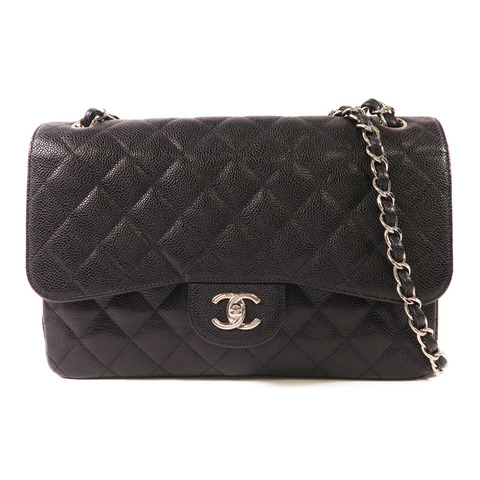 CHANEL 牛皮皮革Large Classic銀扣鏈帶肩背袋
