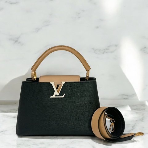 莉亞精品♡ LV capucines bb 奶茶拼黑色 全新閒置品