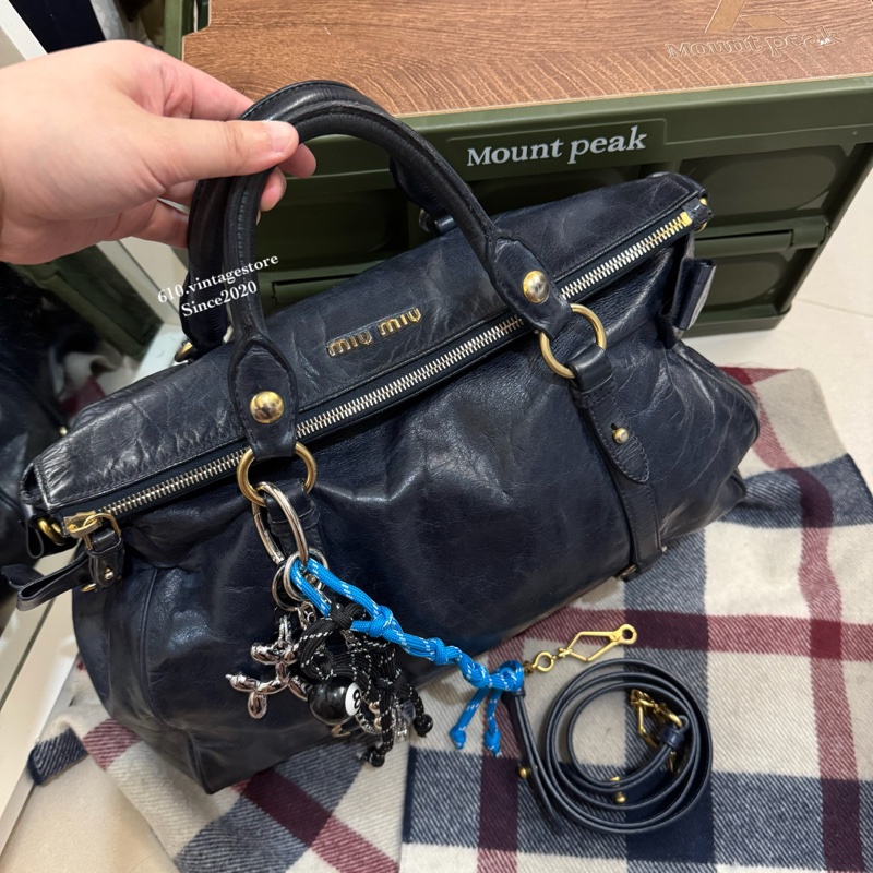 Miu Miu Vintage 深藍色蝴蝶結🎀機車包💙-0
