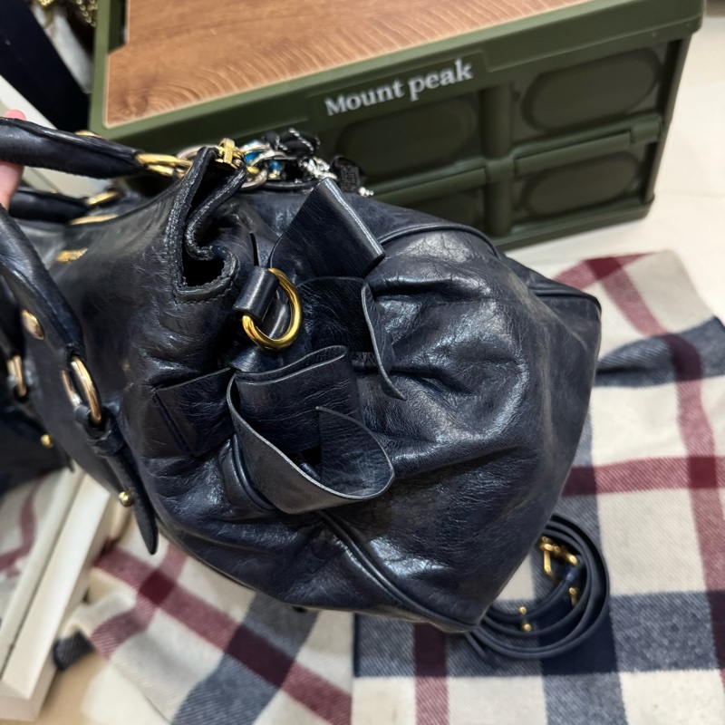 Miu Miu Vintage 深藍色蝴蝶結🎀機車包💙-4