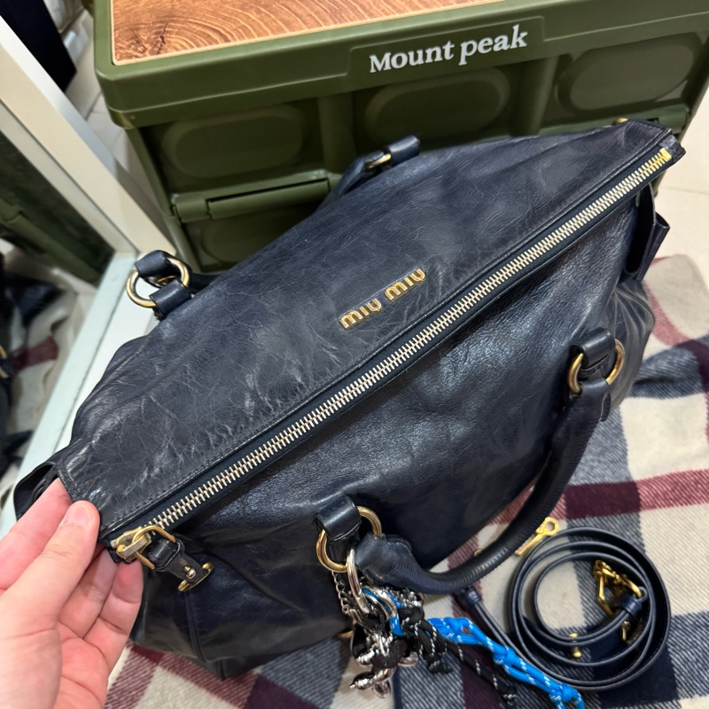 Miu Miu Vintage 深藍色蝴蝶結🎀機車包💙-6