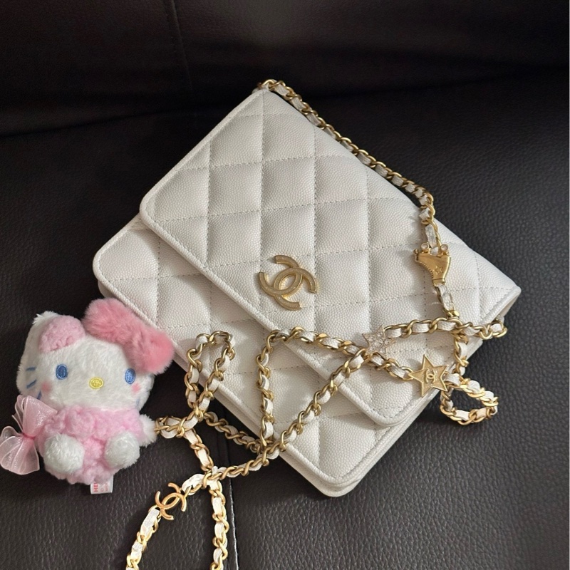 Chanel星星鏈條白色woc-3