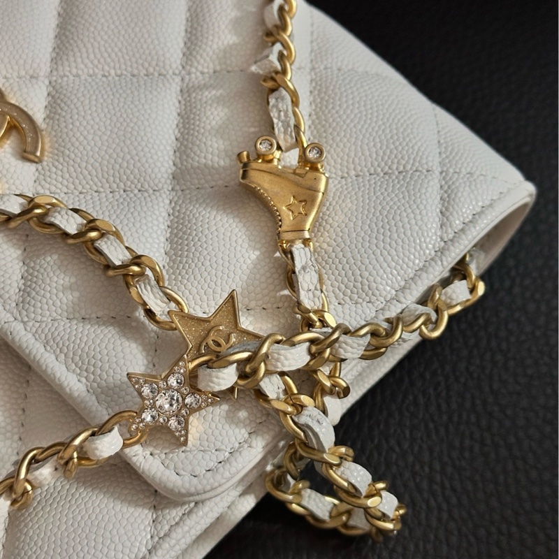 Chanel星星鏈條白色woc-5