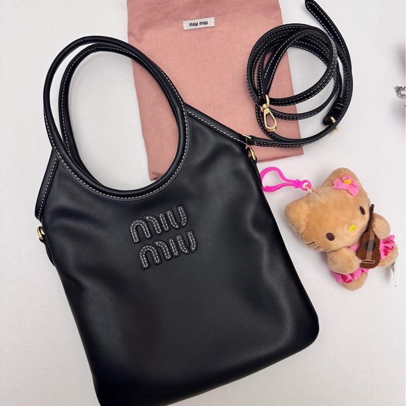 miumiu黑色外縫線ivy手提包斜挎包-0