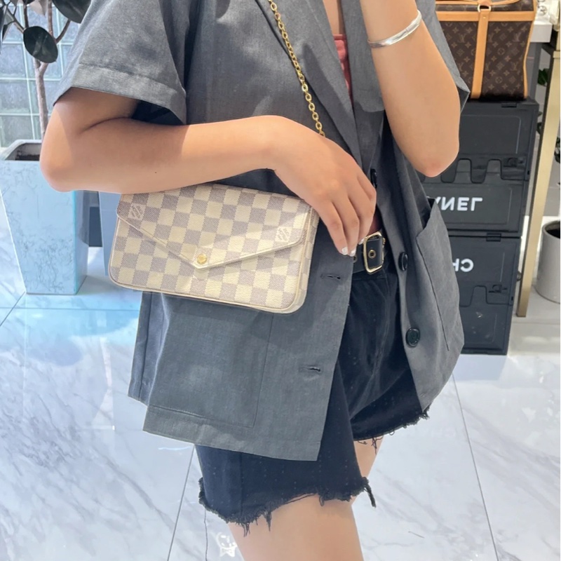 「JL精品代購」98新 LV 棋盤格 三合一 麻將包-1