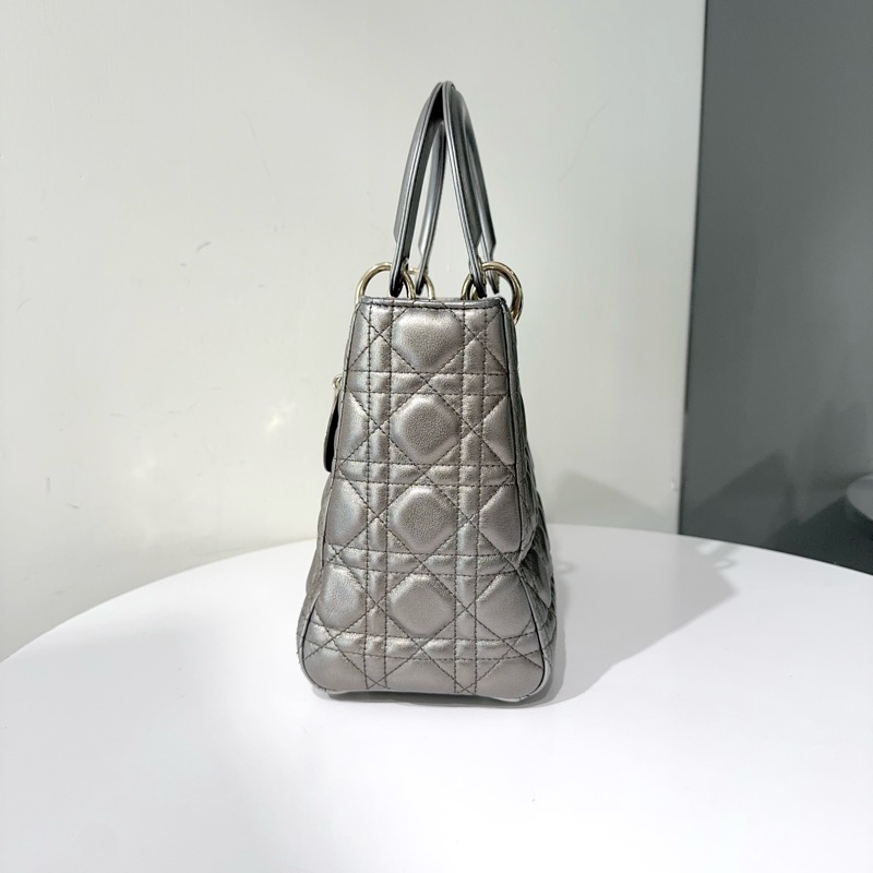 DIOR 金屬灰淡金羊皮5格黛妃包-1