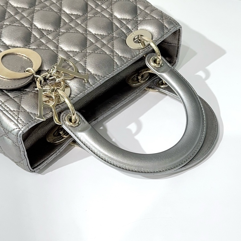DIOR 金屬灰淡金羊皮5格黛妃包-4