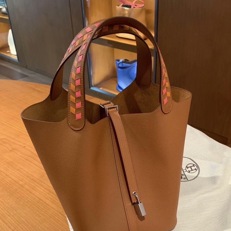 Hermes • Picotin 22 限量編織手柄 金棕色銀釦Epsom皮-0