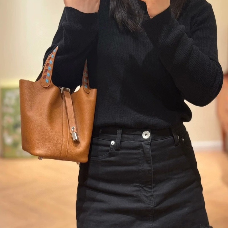 Hermes • Picotin 22 限量編織手柄 金棕色銀釦Epsom皮-3