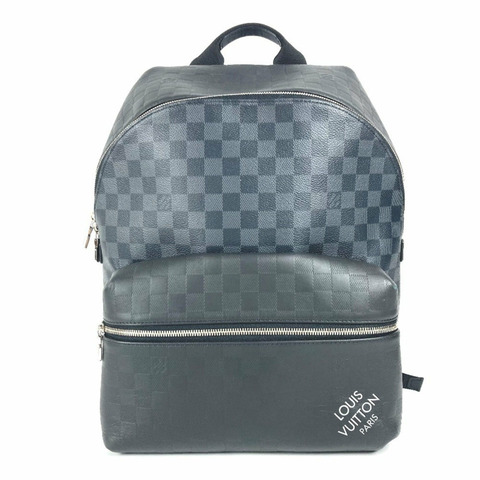 路易威登 N40436 Damier Squared Discovery 背包 PM 包 背包 Infini 皮革 石墨色帆布 男款 女款 黑色