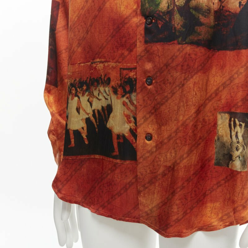 rare YOHJI YAMAMOTO 2004 100% silk Taisho Japanese portrait orange shirt JP2 M-6