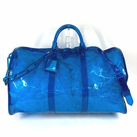 路易威登 M53272 Monogram Prism Keepall Bandouliere 50 2WAY 包肩包旅行包透明波士頓乙烯基男士藍色