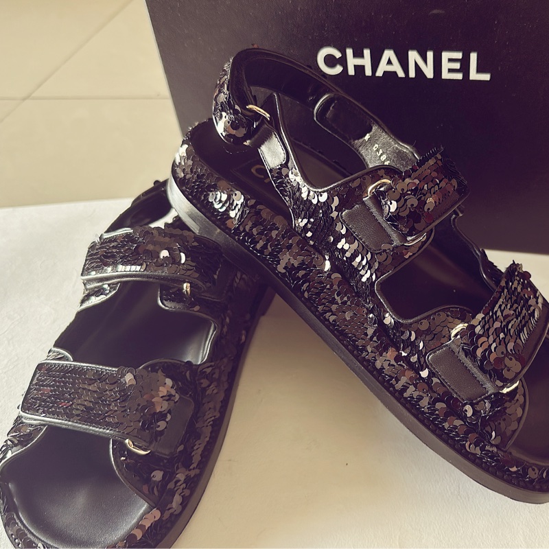 Chanel 亮片款涼鞋-11