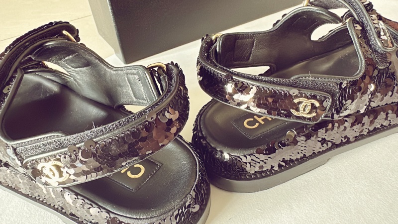 Chanel 亮片款涼鞋-12