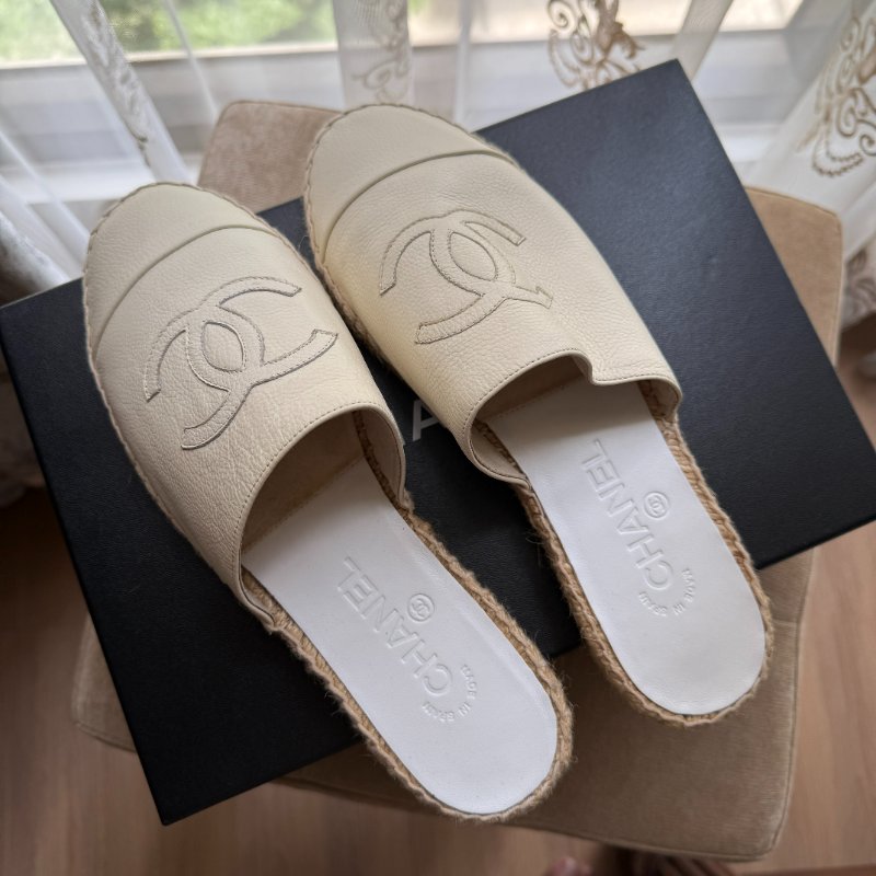 Chanel 牛皮 草編拖鞋-5
