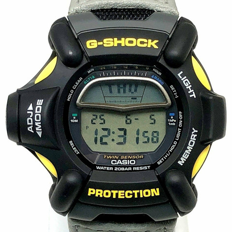 G-SHOCK CASIO 手錶 DW-9100BJ-1B RISEMAN 雙感測器配備氣壓、海拔和溫度計 黑色 x 黃色 合成皮革錶帶 非對稱設計 1997 年 6 月發售 三國丘店 ITOGQ1LNW0E0