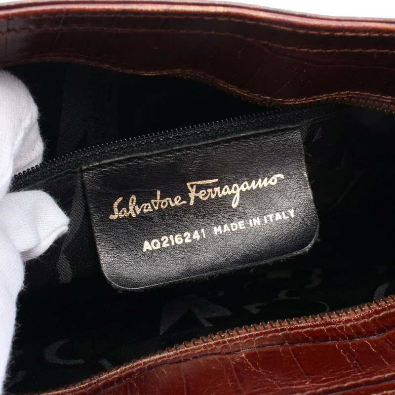 Salvatore Ferragamo Gancini 棕色皮革單肩包，二手女士-3