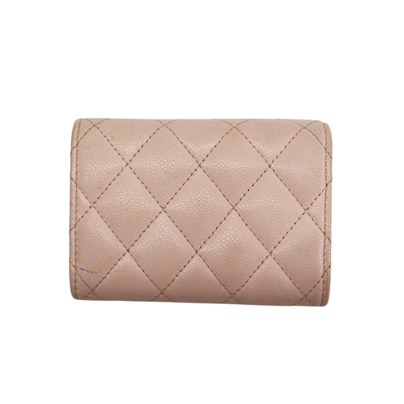 粉色 荔枝紋 牛皮 CC Logo 三折 短夾 AP0230-1