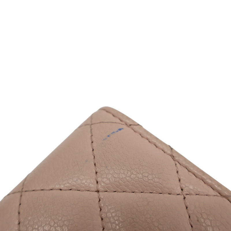 粉色 荔枝紋 牛皮 CC Logo 三折 短夾 AP0230-13