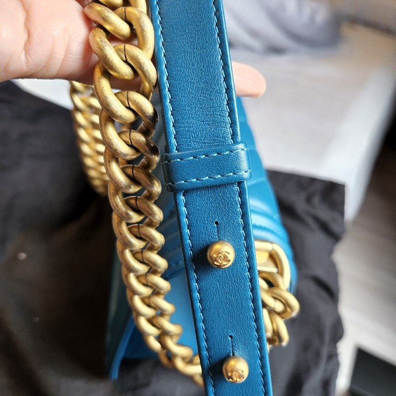 天菜CHANEL boy25人字紋 金鍊海洋藍／湛藍色-8