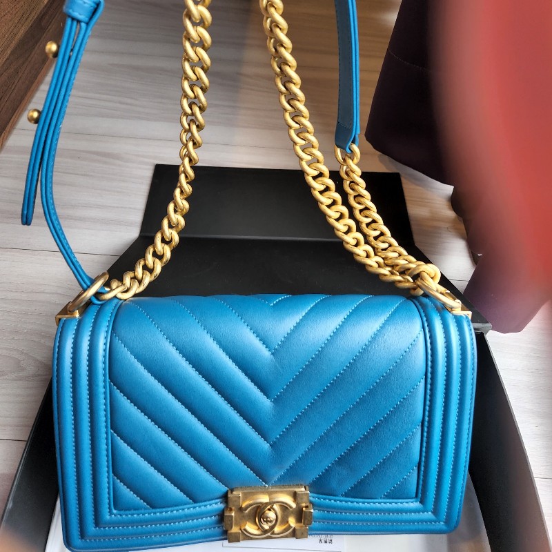 天菜CHANEL boy25人字紋 金鍊海洋藍／湛藍色-10