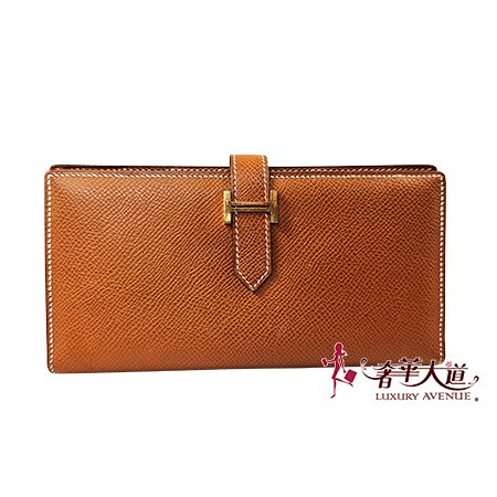 【H0369】HERMES 金棕色(焦糖色) BEARN EPSOM H長夾-0