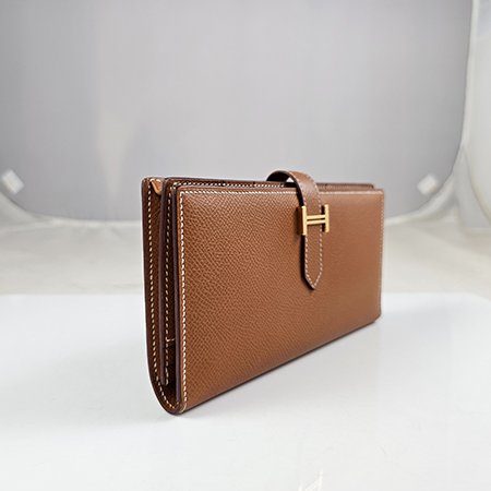 【H0369】HERMES 金棕色(焦糖色) BEARN EPSOM H長夾-1