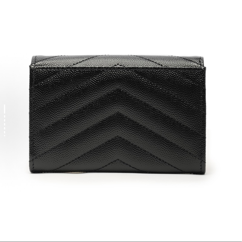 SAINT LAURENT聖羅蘭 YSL CASSANDRE 金色調五金Logo絎縫面縫線跡短款翻蓋 顆粒紋理壓花牛皮革 錢包-3