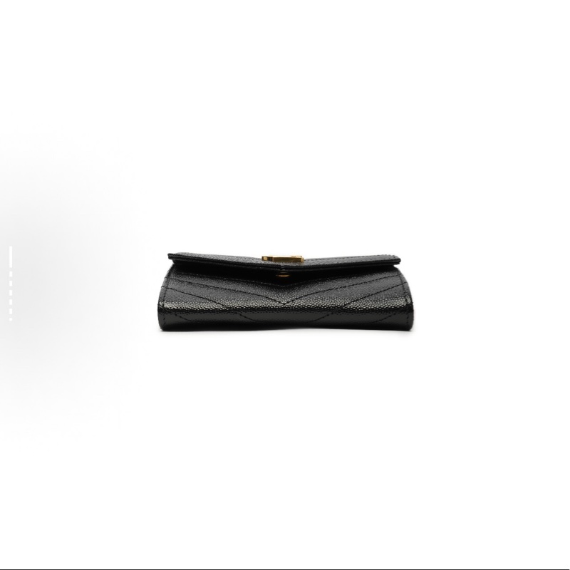 SAINT LAURENT聖羅蘭 YSL CASSANDRE 金色調五金Logo絎縫面縫線跡短款翻蓋 顆粒紋理壓花牛皮革 錢包-4