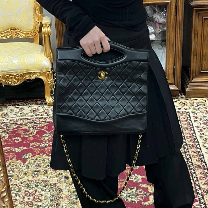 「JL精品代購」Chanel 香奈兒黑金羊31bag手提包-7