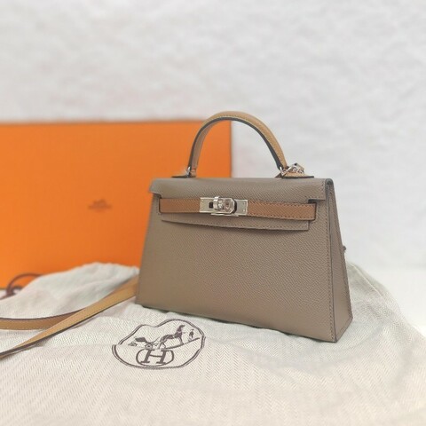 Hermes 愛馬仕 Mini Kelly 二代 三拼色 大象灰 栗子色 餅乾色 銀扣 Z刻