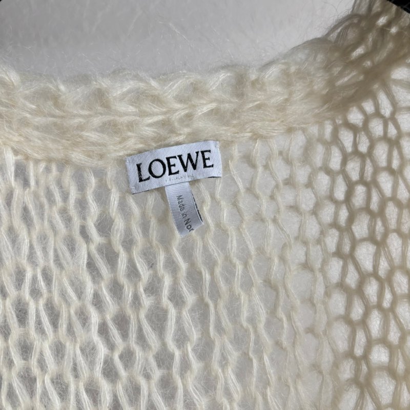 ::LOEWE:: OVERSIZED米白馬海毛 Anagram 針織外套XS-8