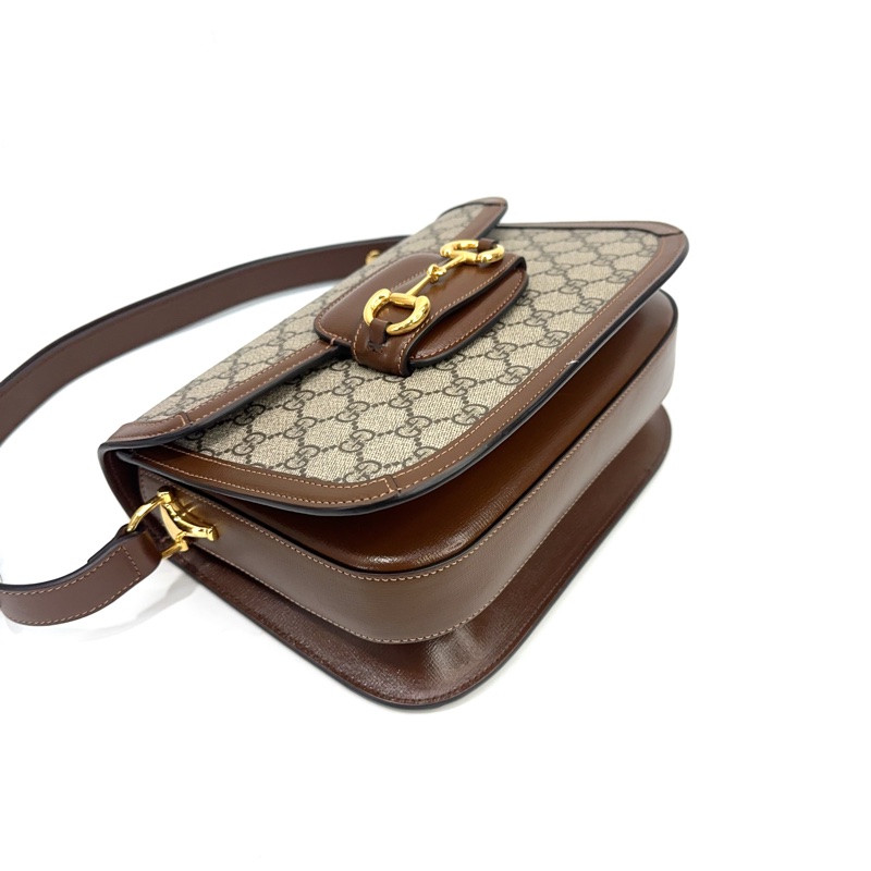 Gucci 咖PVC馬銜扣1995肩斜背包-5