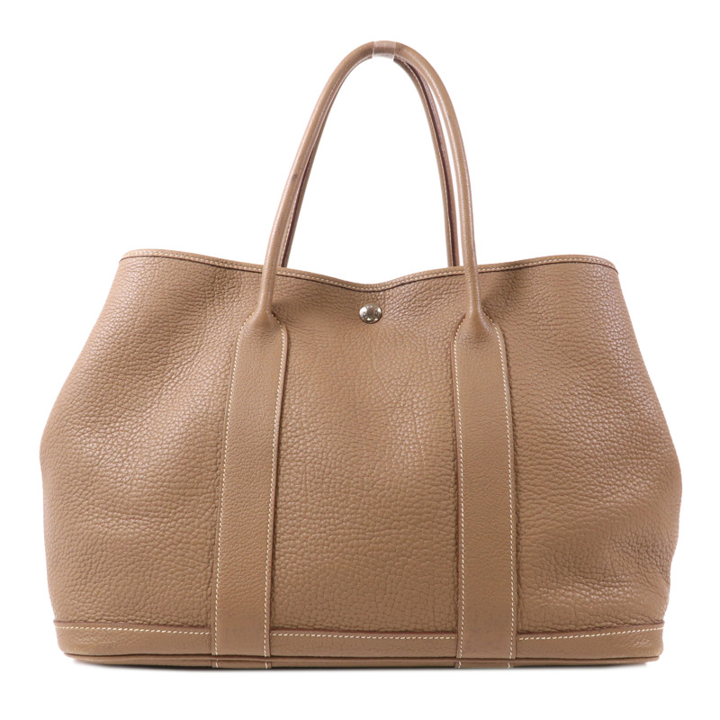 HERMES Negonda皮革GardenParty PM銀扣手挽袋Etoupe-0