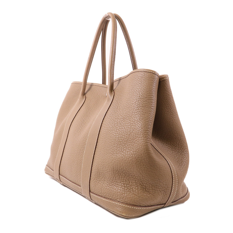 HERMES Negonda皮革GardenParty PM銀扣手挽袋Etoupe-2