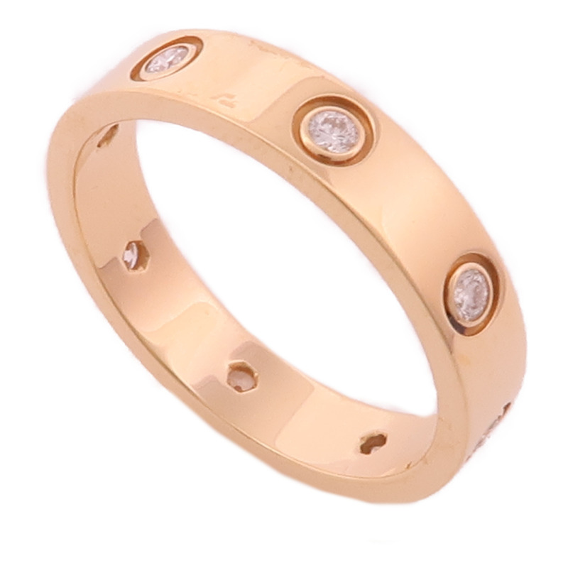 CARTIER 18K玫瑰金Love Ring Small Model 8 Diamonds鑽石戒指Cartier#53-1