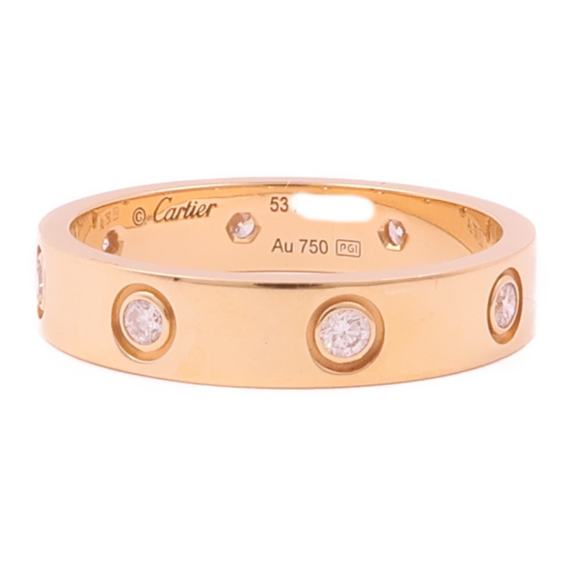 CARTIER 18K玫瑰金Love Ring Small Model 8 Diamonds鑽石戒指Cartier#53-4