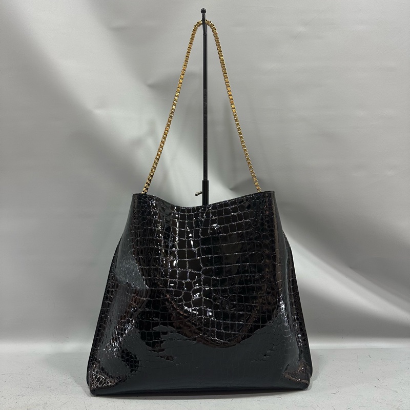 ysl 634804 黑色漆皮鱷魚紋金鏈 肩背包 booktote-1